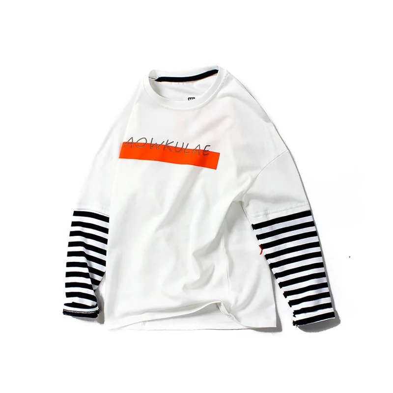 Хлопковые футболки в полоску для подростков весенне летние пуловеры с длинными