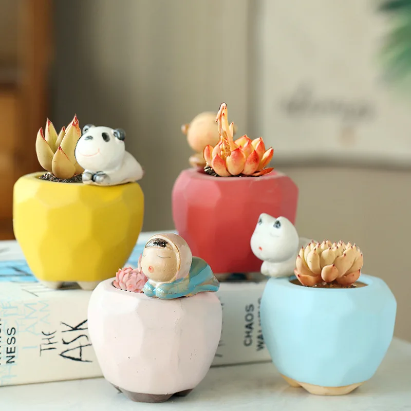 

4 Pcs 55x100mm Succulent Plant Pot Ceramic Material Cute Cartoon Doll Creative Design Flower Pot Desk Mini Type
