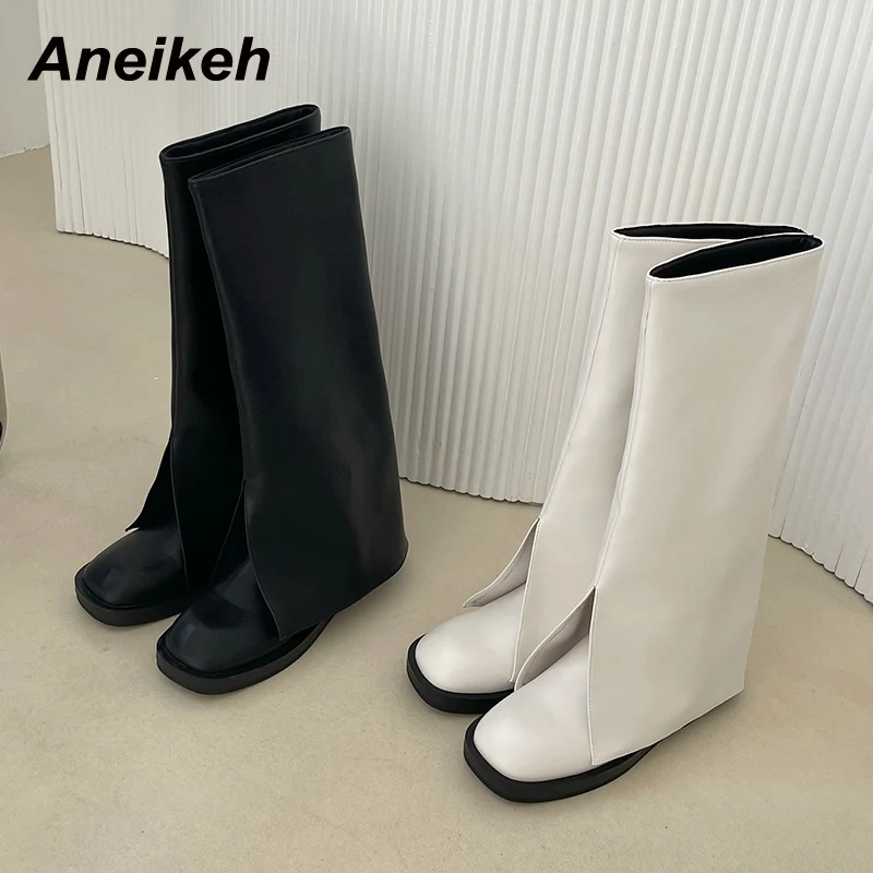 

Женские сапоги Aneikeh для верховой езды на весну/осень, модные трендовые повседневные сапоги до колена без шнуровки из ПУ кожи, лоскутные сапо...