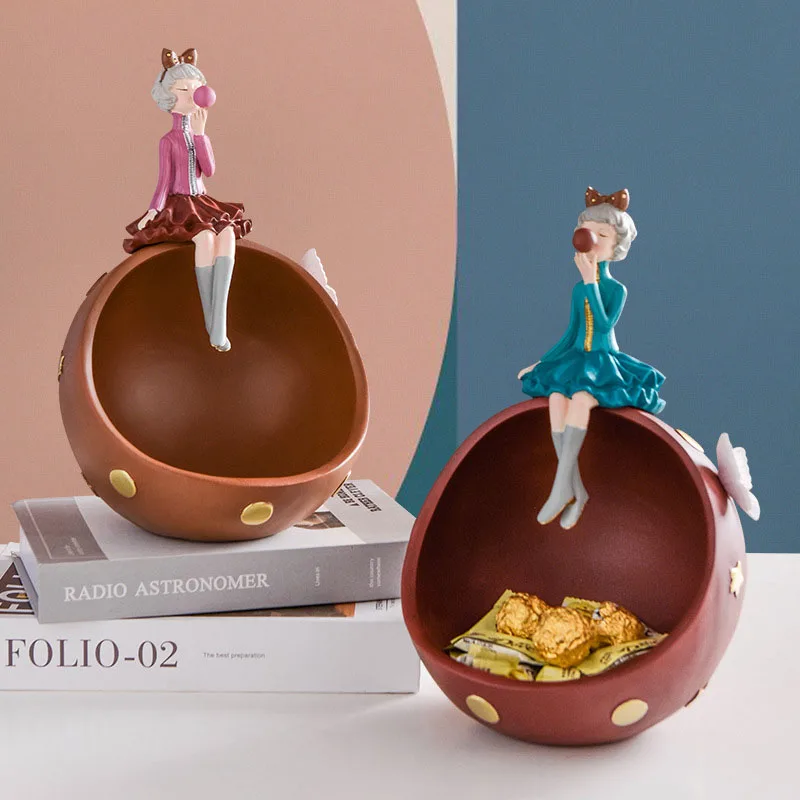 

Simplicity Design Nordic Girl Figurines Resin Home Decoration Storage Ornament Candy Container Girlfriend Bedside Decorations