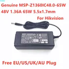 Натуральная мезо 48V 1.36A 65 Вт MSP-Z1360IC48.0-65W HU10421-140108 адаптер переменного тока для Hikvision видеомагнитофон POE Питание Зарядное устройство