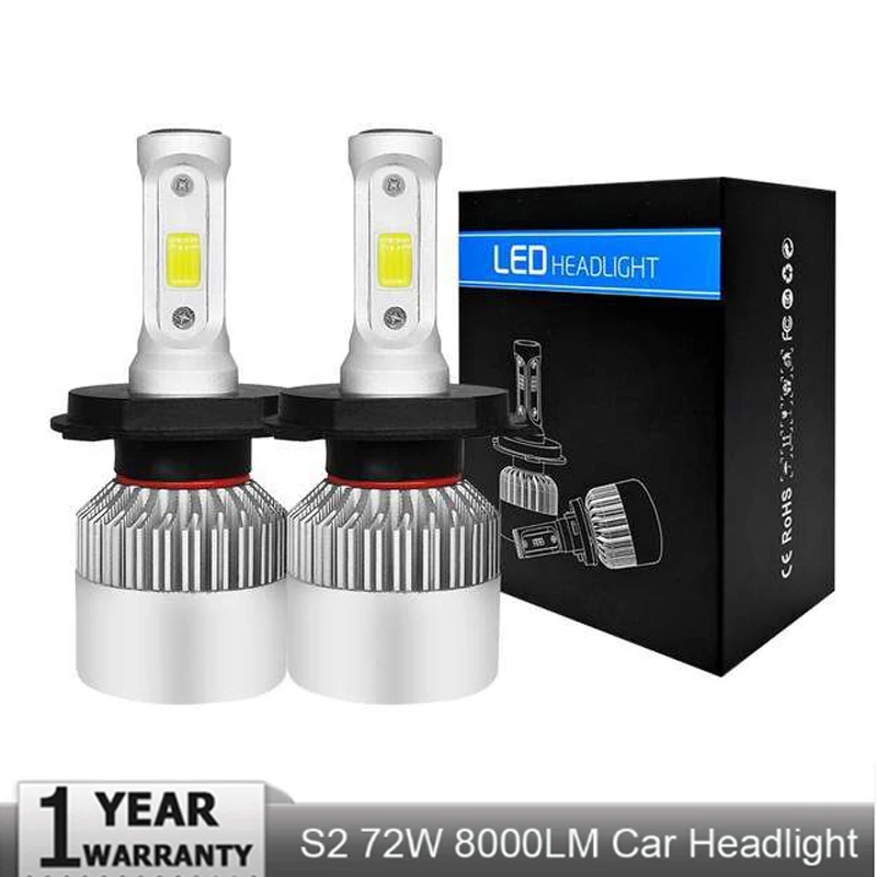 Светодиодный налобный фонарь S2 H7 H4 2 шт. H11 H1 H13 H3 H27 9005/HB3 9006/HB4 9007 72 Вт 8000 лм |