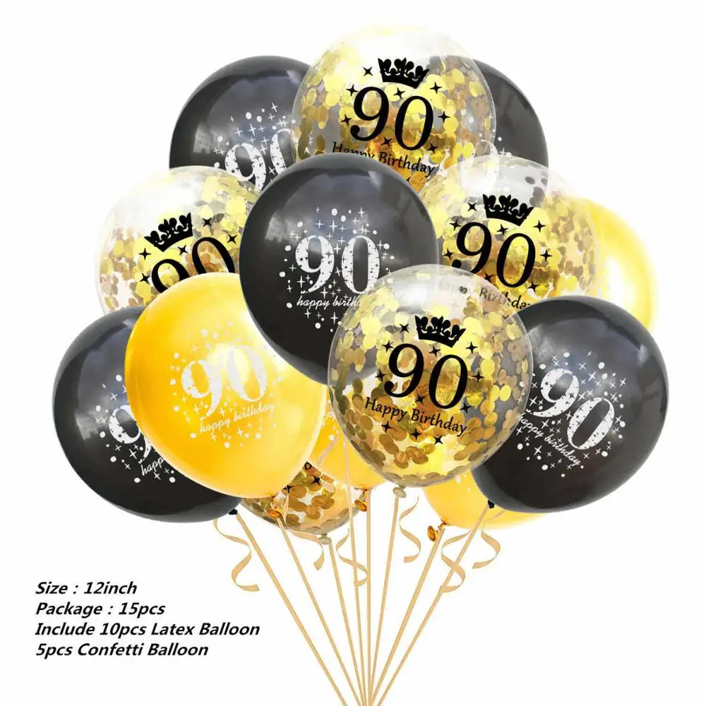 15pcs mix 90 1" Золотые латексные воздушные шары черные 30 40 50 60 70 лет с днем рождения украшения для взрослых воздушные шары Cumpleanos Globos Balony - Цвет: 15pcs mix 90