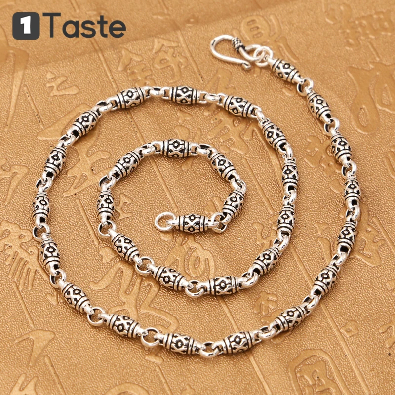 ONE TASTE 925 пробы серебряная бамбуковая цепочка 6 мм-бисер мужское ожерелье тайское