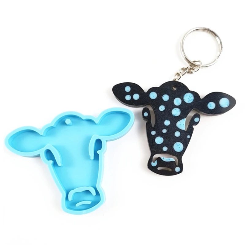 

Shiny Cow Head Keychain Epoxy Resin Mold Handmade Key Ring Pendant Silicone Mould DIY Crafts Jewelry Tool 97QF