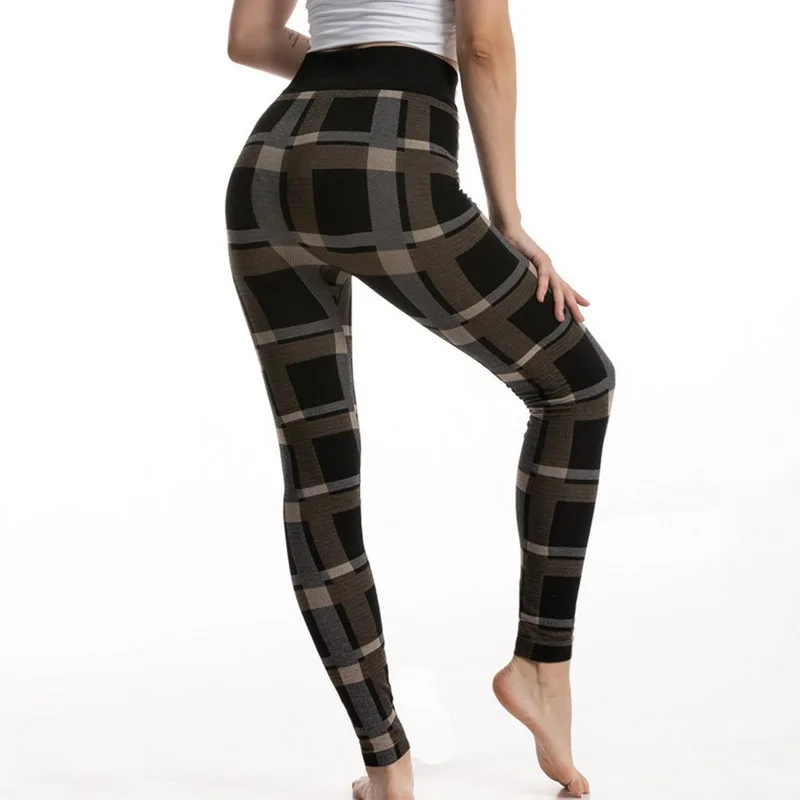 

Oeak 2021 New Female Fitness Leggings Women Print Plaid Leggings Lady Sexy Slim Pencil Pants Push Up Elastic Waist Trousers
