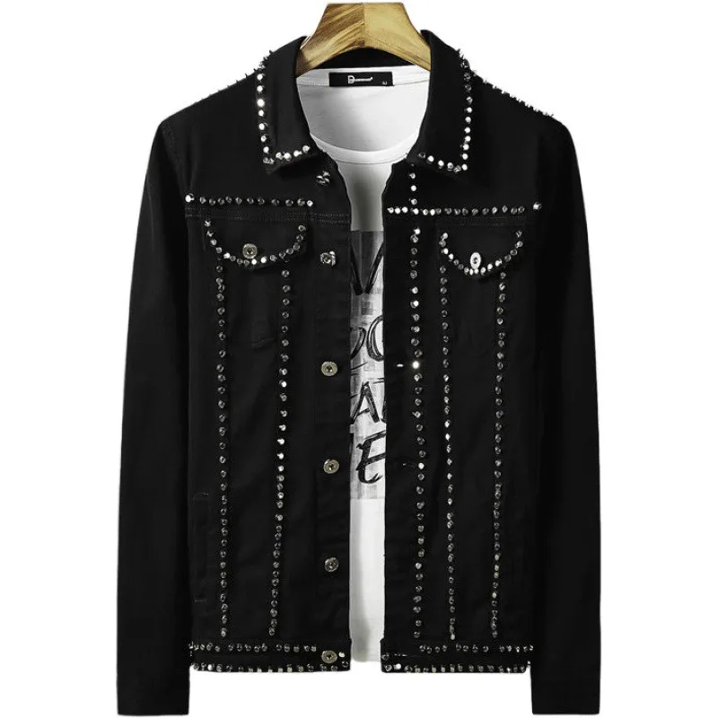 KIMSERE мужские панк Стиль в стиле хип-хоп джинсовая куртка с заклепками леопардовые