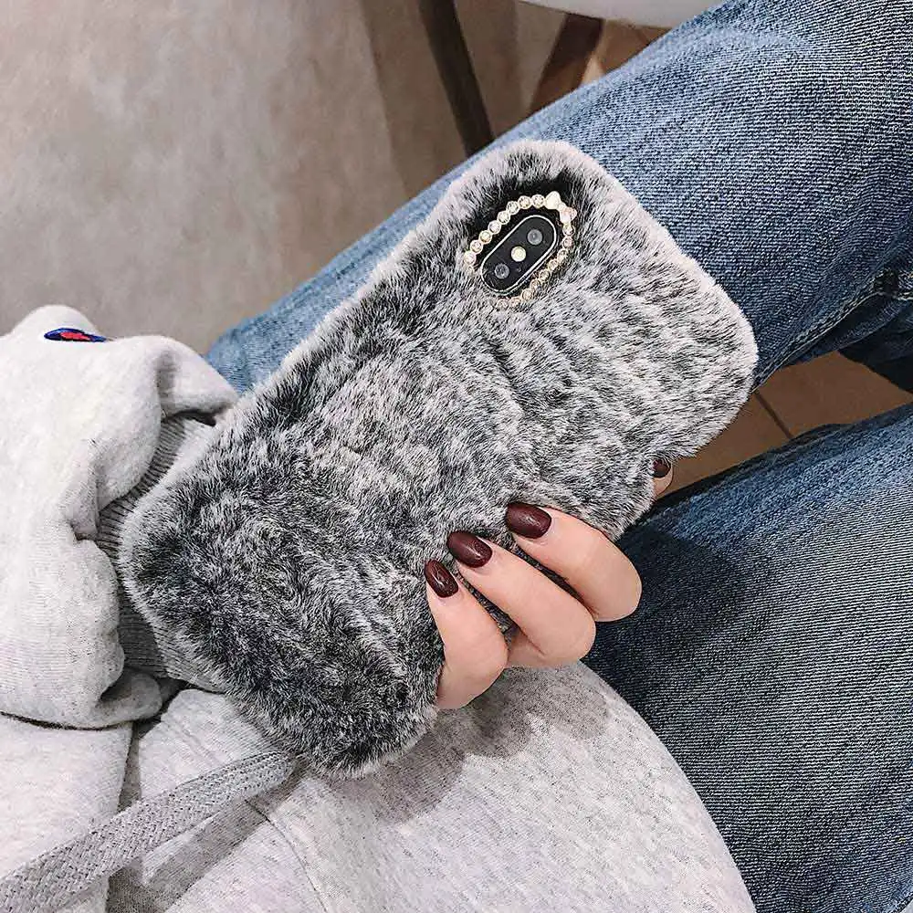 simple Dark gray Модный женский чехол для iPhone XS Max XR X 11 Pro, подарок, ТПУ чехол, Пушистый Теплый чехол для iPhone 6, 6 S, 7, 8 Plus, мягкий чехол для телефона - Цвет: simple Dark gray