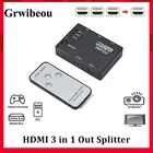 Сплиттер Grwibeou HDMI 3-в-1, 3 порта, автоматический переключатель 3x1 1080p HD 1,4 с пультом дистанционного управления для HDTV XBOX360 PS3