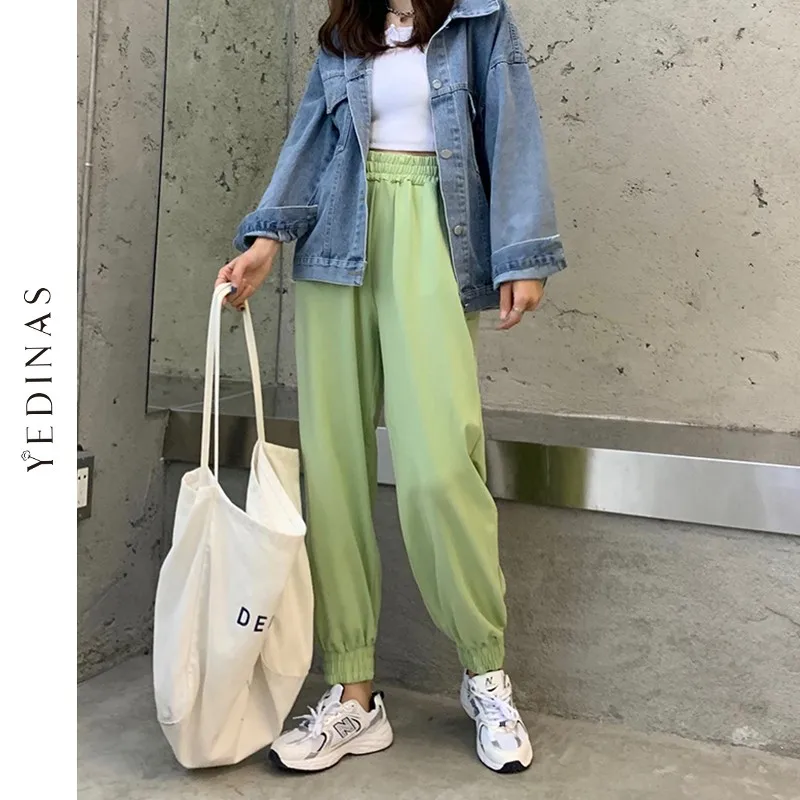

Yedinas Harajuku джоггеры Широкие штаны для женщин брюки с высокой талией в Корейском стиле уличная Повседневные штаны Femme осень размера плюс