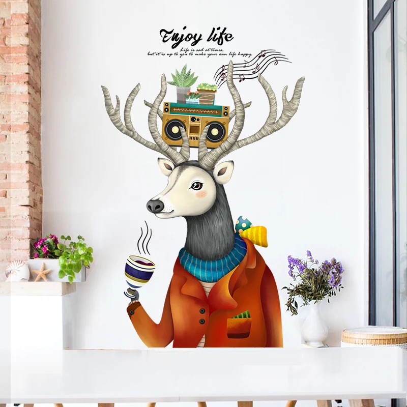 Enjoy Life Ins скандинавские наклейки на стену с изображением лося для гостиной