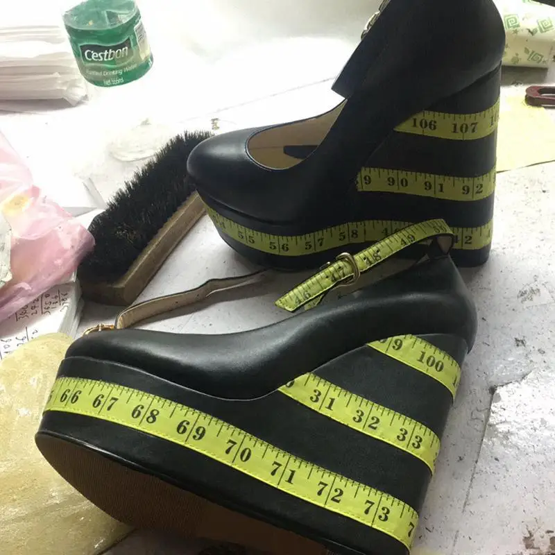 

Fashion single shoes color matching slope heel show shoes large women's shoes
