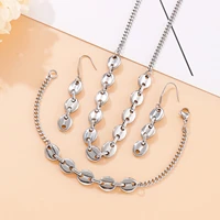 stainless steel coffee bean jewelry set for women fashion necklace bracelet earrings luxury three piece jewelry accessories