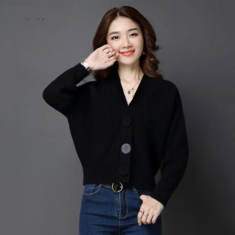 

Women 2020 Spring Autumn Short Cardigan Sweaters Female V-neck Batwing Sleeve Outwear Ladies Single Breasted Knitted Tops P197