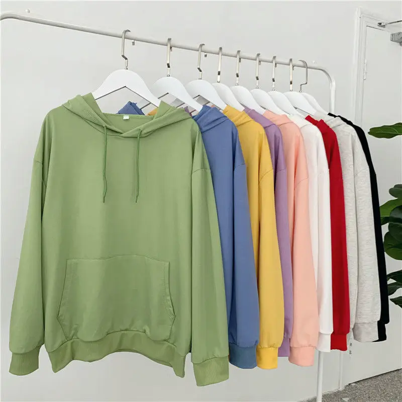 

Женская толстовка с капюшоном, однотонная утепленная толстовка большого размера с длинным рукавом, Модный повседневный розовый пуловер дл...