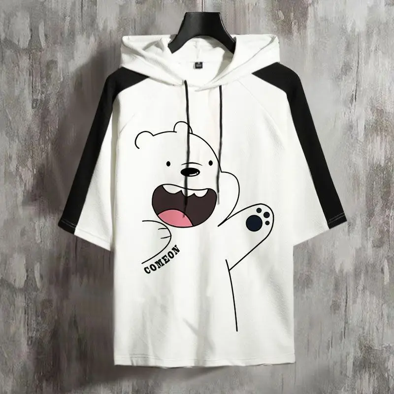 

Мужская футболка с капюшоном, белая футболка с коротким рукавом и капюшоном, весна-осень 2021