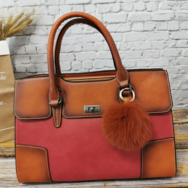 Red And Ball Новая модная женская сумка из натуральной кожи, Большая вместительная сумка на плечо, женская сумка-мессенджер, роскошные дизайнерские сумки через плечо - Цвет: Red And Ball