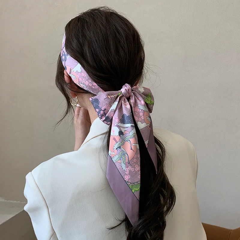 Роскошный шарф для волос женский шелковый длинный платок из ленты брендовый