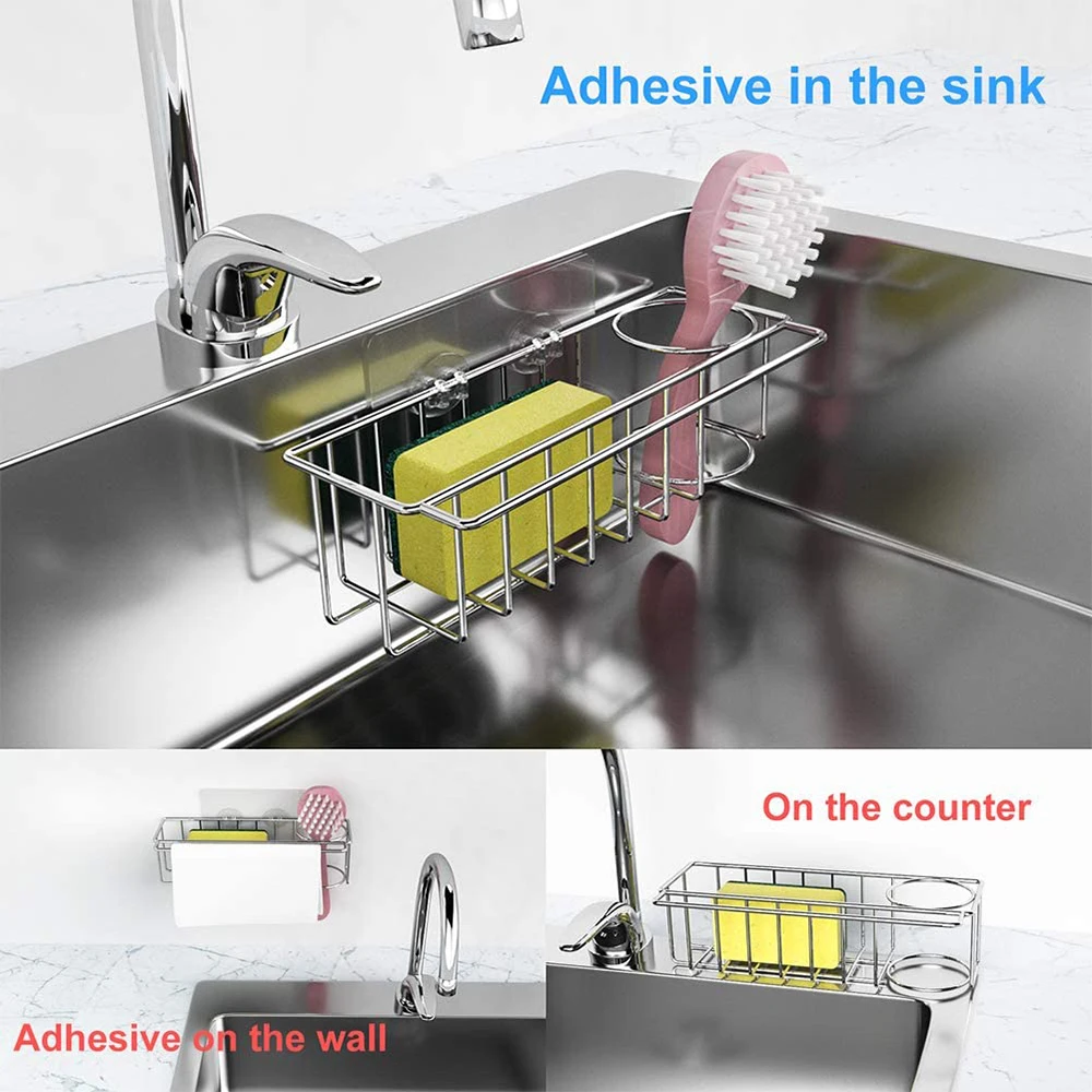 Самоклеящиеся губки для кухонной раковины стеллаж сушки Слива 304 аксессуары из