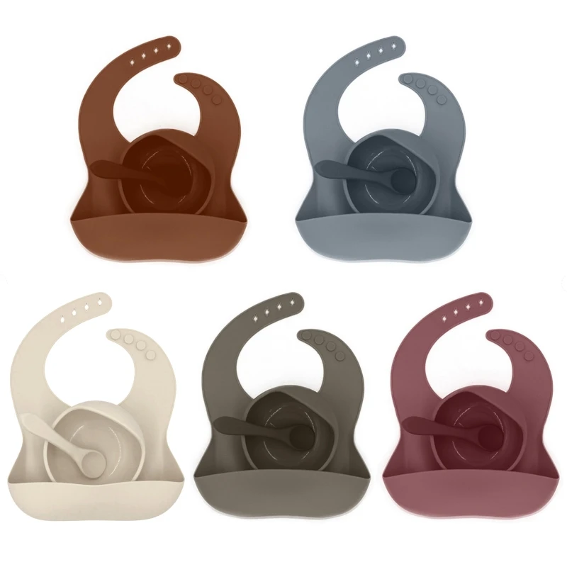 

Набор детской посуды из 3 предметов, силиконовые нагрудники для новорожденных + тарелка, чаша + ложка, набор посуды