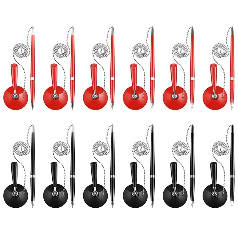 

6Pcs Secure Pen with Adhesive Pen Chain and Security Pen Holder Desk Pen with Ball Chain Ink Reception Counter Pen