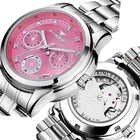 Женские Механические часы, женские механические водонепроницаемые светящиеся часы из нержавеющей стали с календарем и открытым механизмом