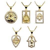 micro zircon virgin mary pendant necklace chain pendant loving heart palm hand pendant necklace copper chain jewelry necklace