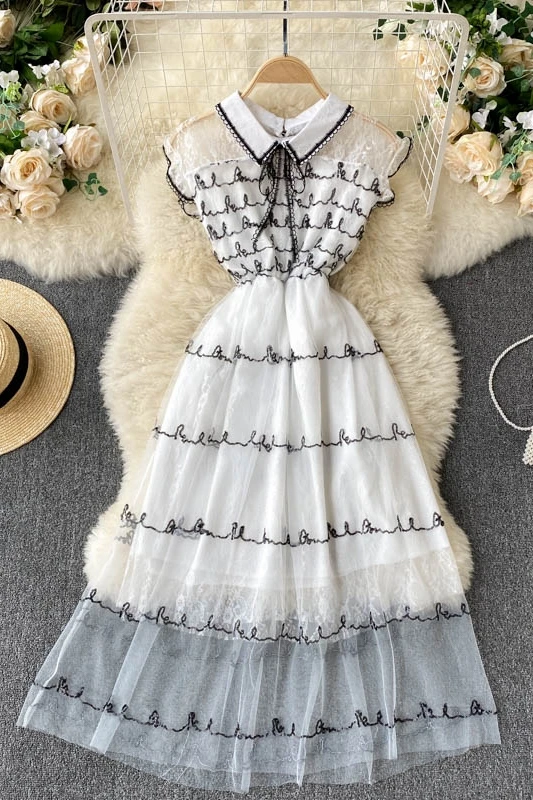 

ZQLZ White Polo Neck Lace Midi Vestidos High Waist Sleeveless Gauze Summer Dress Women Slim Fit Bandage Elegant Ladies Dresses
