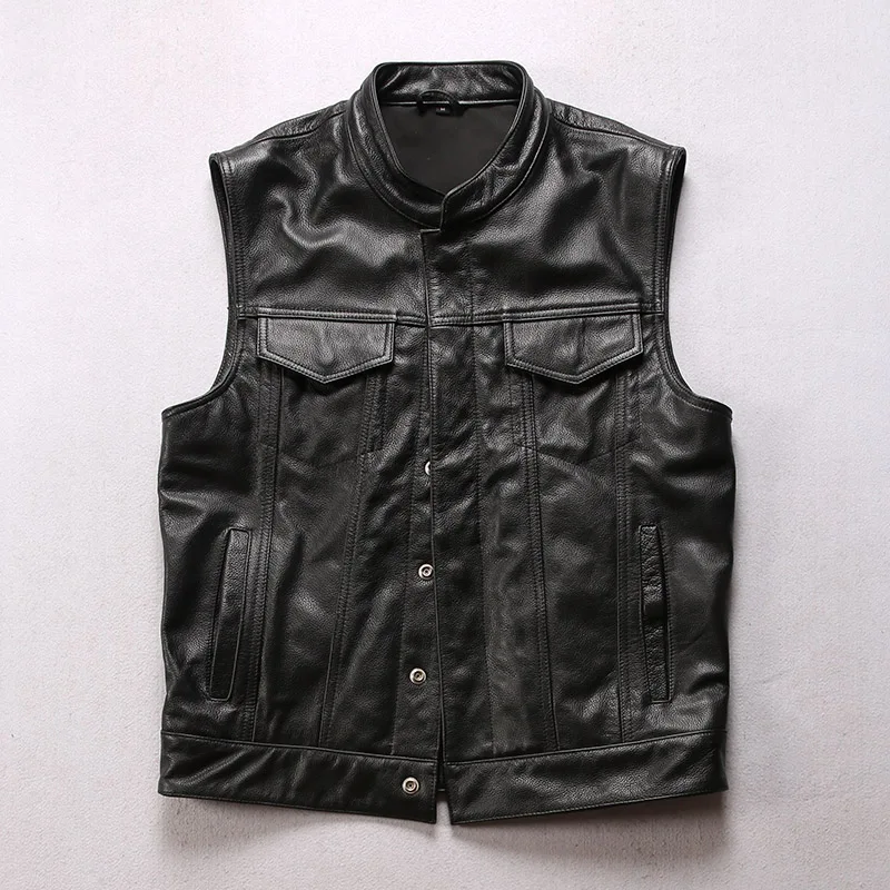 

HLZZ7 Asian Size Super Quality Tanned Veg Sheep Leather Vintage Waistcoat Men's Stylish Biker Vest