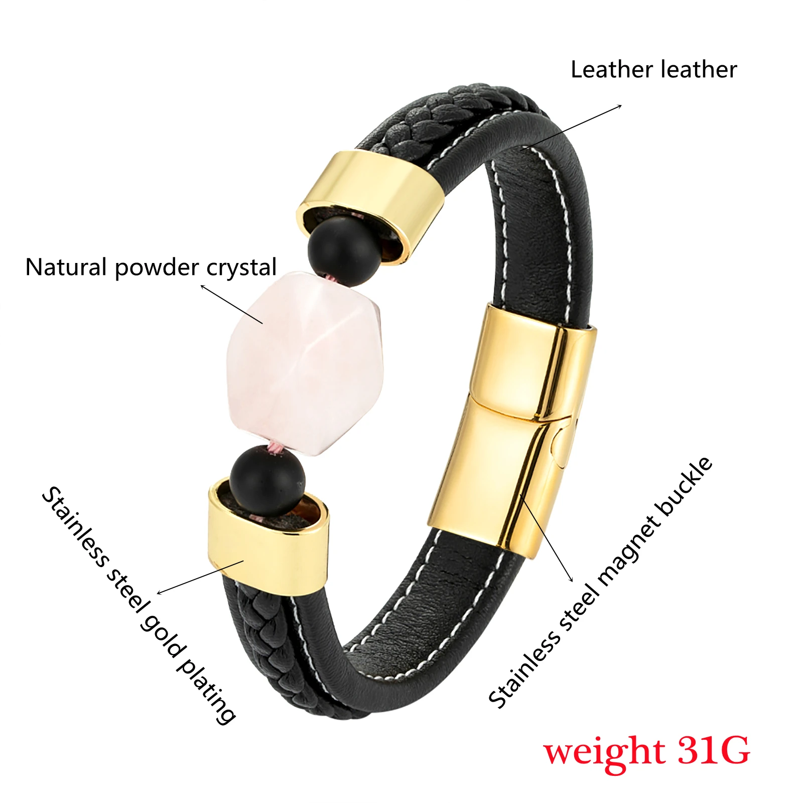 Элегантный и модный бриллиантовый натуральный розовый кристалл для мужчин