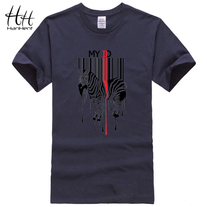 Hanhent Barcode Zebra Personality T-shirt Funny Men Casual Cotton Short Sleeve Tees Horse Animal Tshirt Swag Design T shirt Male | Мужская