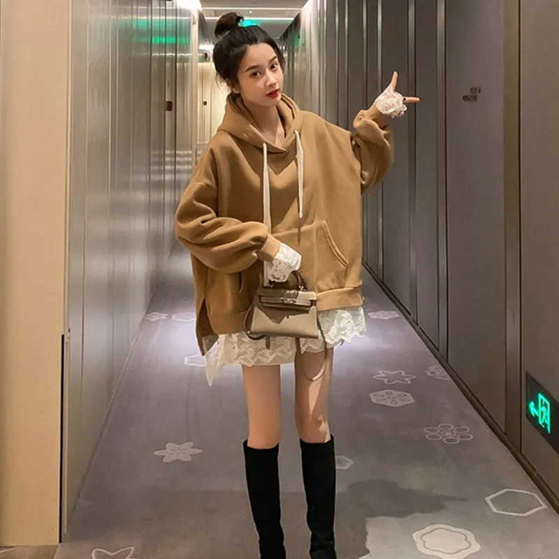 Новый осенний женский элегантный кружевной длинный свитер Свободный