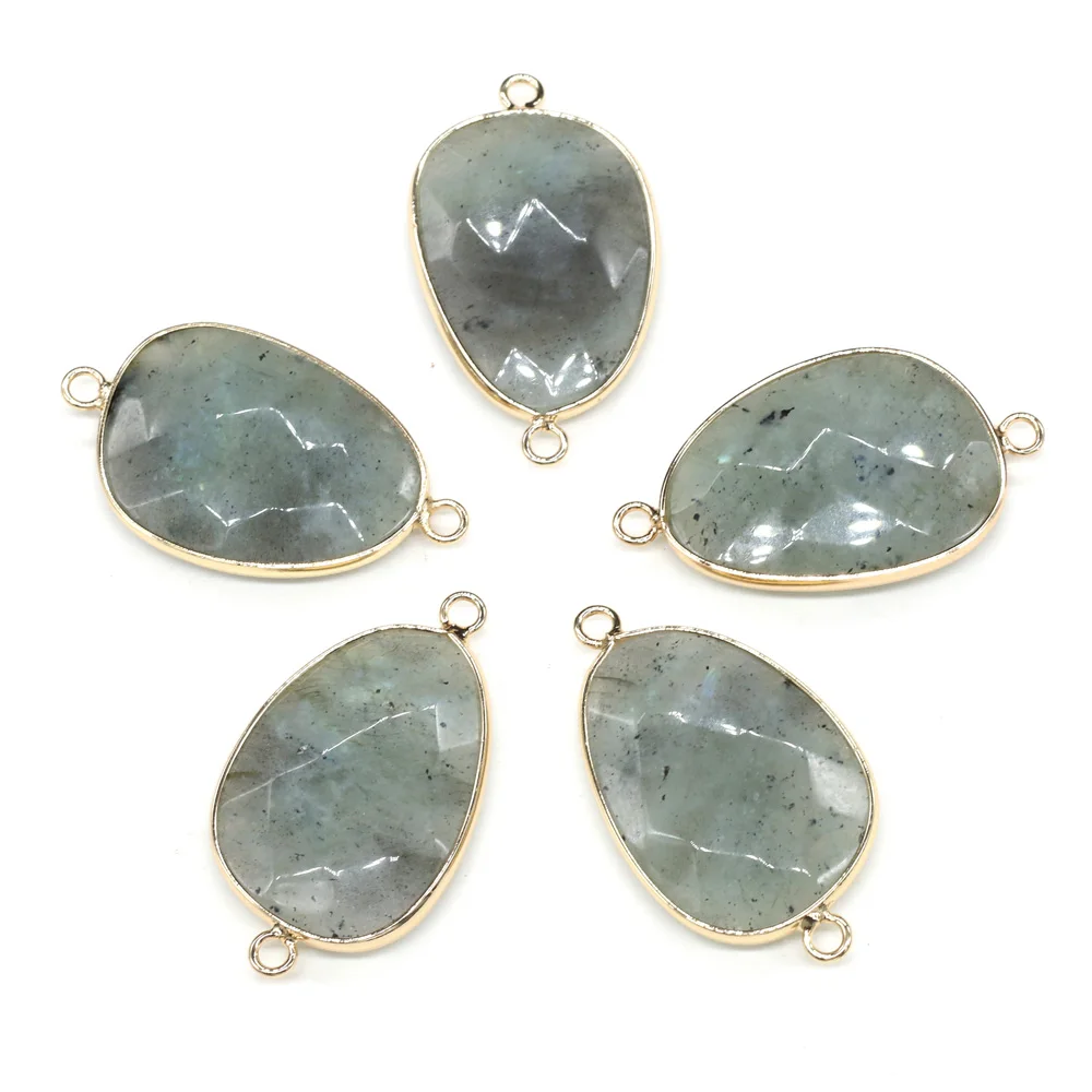 

Natural Stone Charms Flash Labradorite Double Hole Connector Pendant for Jewelry Making DIY Accessories Fit Necklace Bracelet