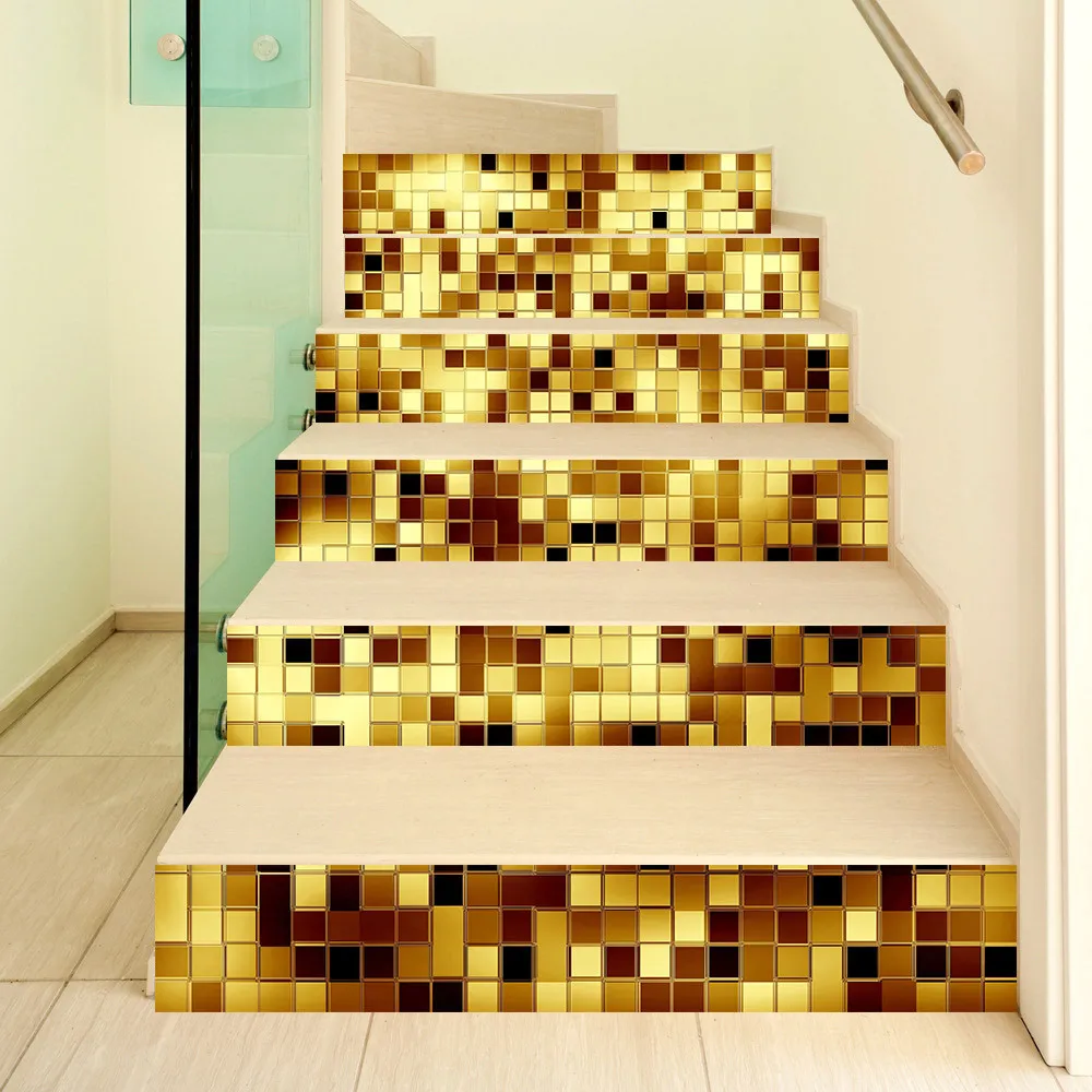 6 шт./компл. 100*18 см 3D рисунка самоклеящиеся лестницы Стикеры пол стены