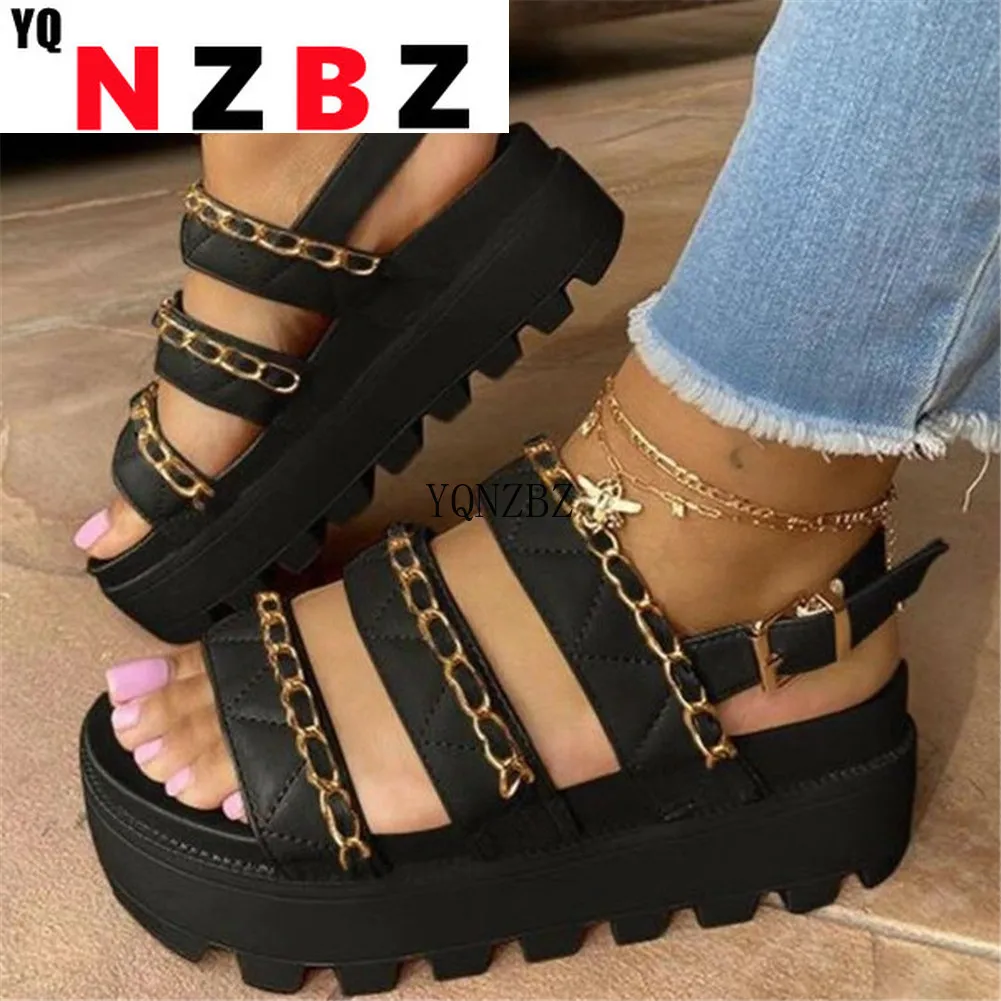 

Plus Size 36-43 Women's Platform Summer Sandals Fashion Chain Wedges Heels Women Sandals Casual Party Lady Shoes Woman