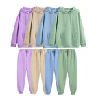 Женский флисовый спортивный костюм, комплект из двух предметов, свитшот с капюшоном и штаны большого размера, однотонный, повседневная одежда на осень и зиму