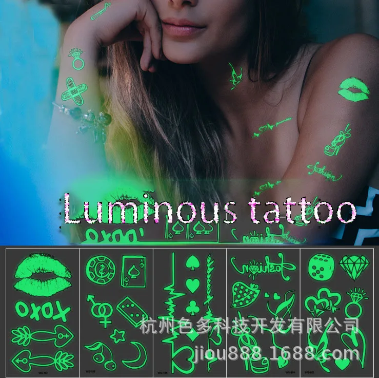 

Luminous tattoo stickers Nightclub bar music party stickers Birthday party night music notes glowing cool face stickers