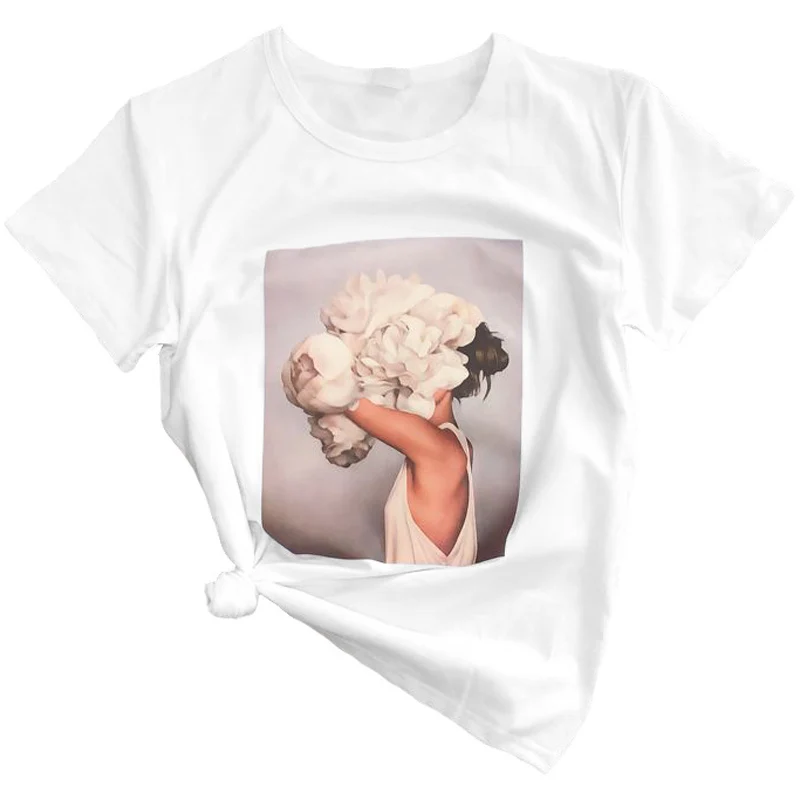 2019 футболка с цветными принтами для девочек и цветов Женская забавная