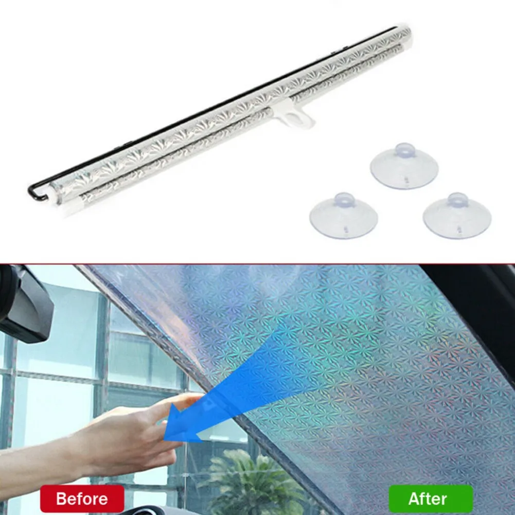 

Sunscreen PVC + Metal Pole Auto Retractable Car Front Windshield Sun Shade Cover Visor Rear.58*125cm