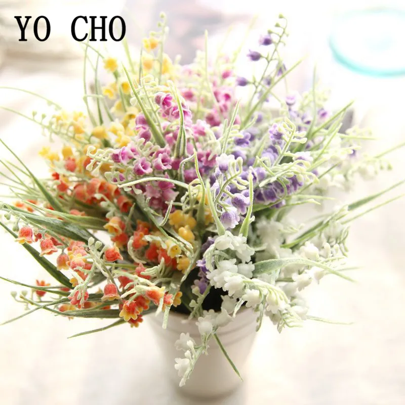 

YO CHO Artificial Flower Plastic Flocking Bellflower Arrangement Fake Bellflower Small Bouquet Home Party Wedding Table Decor