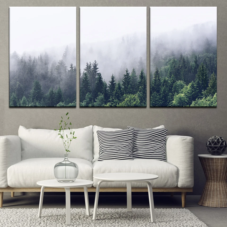 

Modular Pictures Canvas Printed Abstract Mountain Wall Art Home Decor Posters Forest Fog Landscape Painting Living Room Frame