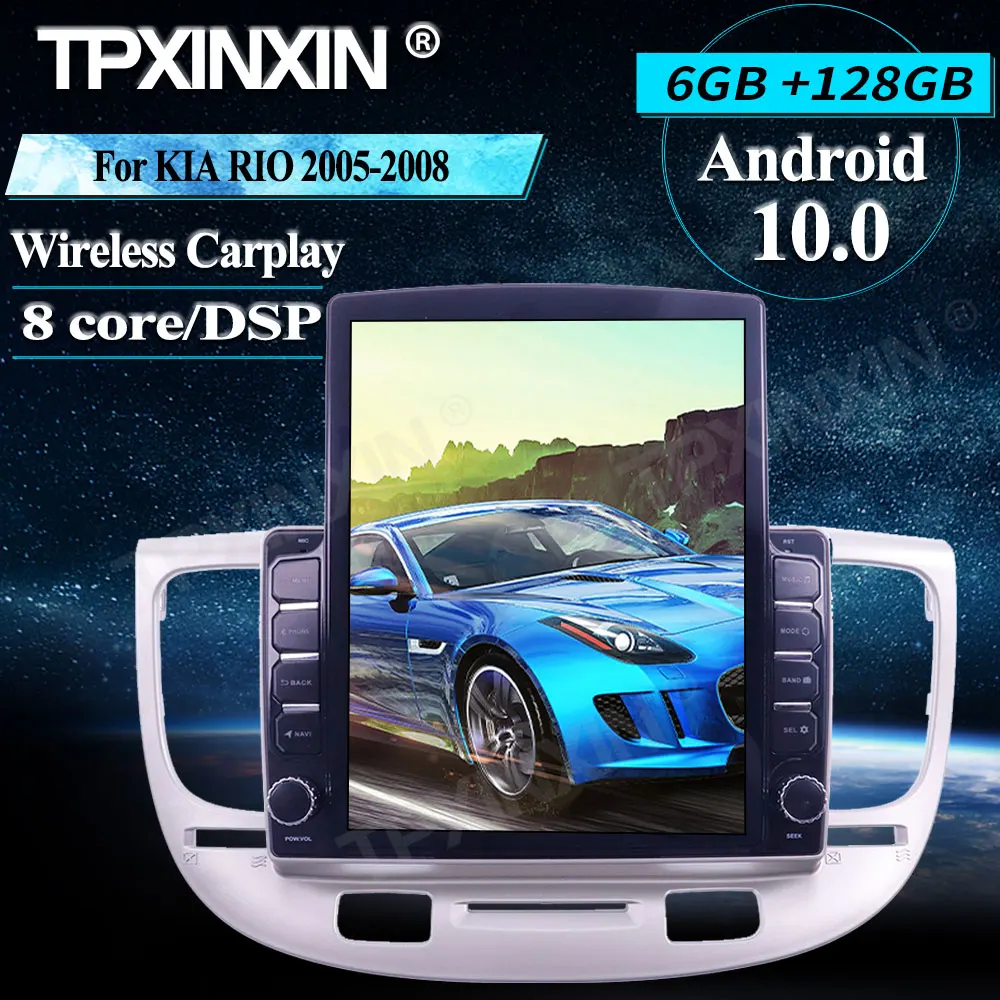 구매 자동차 라디오 스테레오, 기아 리오 2005-2008 테슬라 스타일 안드로이드 6 + 128G 무선 카플레이 스테레오 수신기 자동차 라디오 플레이어 IPS DSP