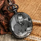 Кварцевые карманные часы с принтом Сталина, гладкий черный кулон, цепочка, ювелирные изделия, ретро карманные часы, подарки