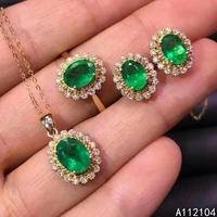 kjjeaxcmy fine jewelry 925 sterling silver natural emerald women luxury popular flower gem earrings ring pendant suit support de