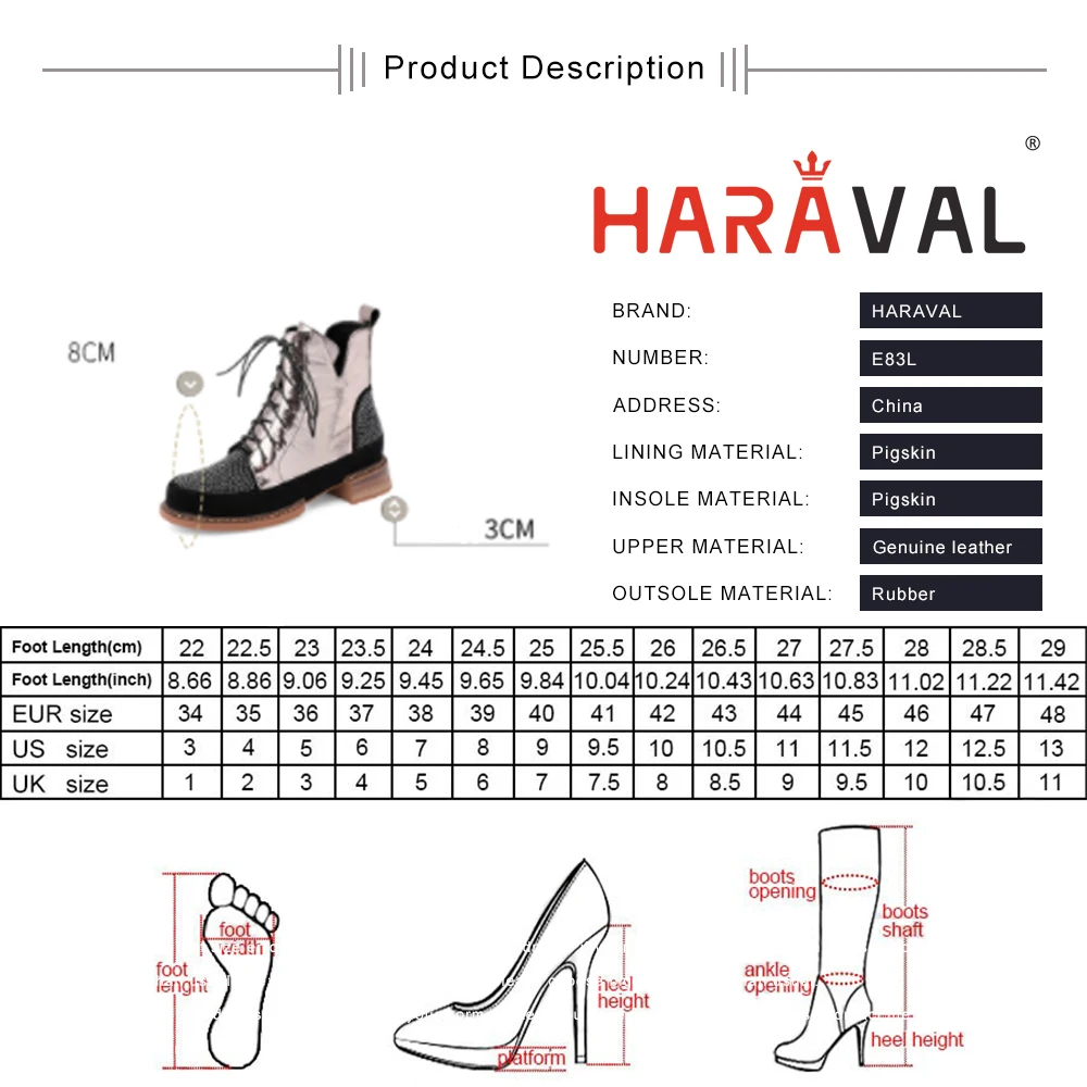 

HARAVAL women ankle boots bling crystal patchwork flat shoes fashion waterproof bling crystal boots autumn winter warm shoesE83L