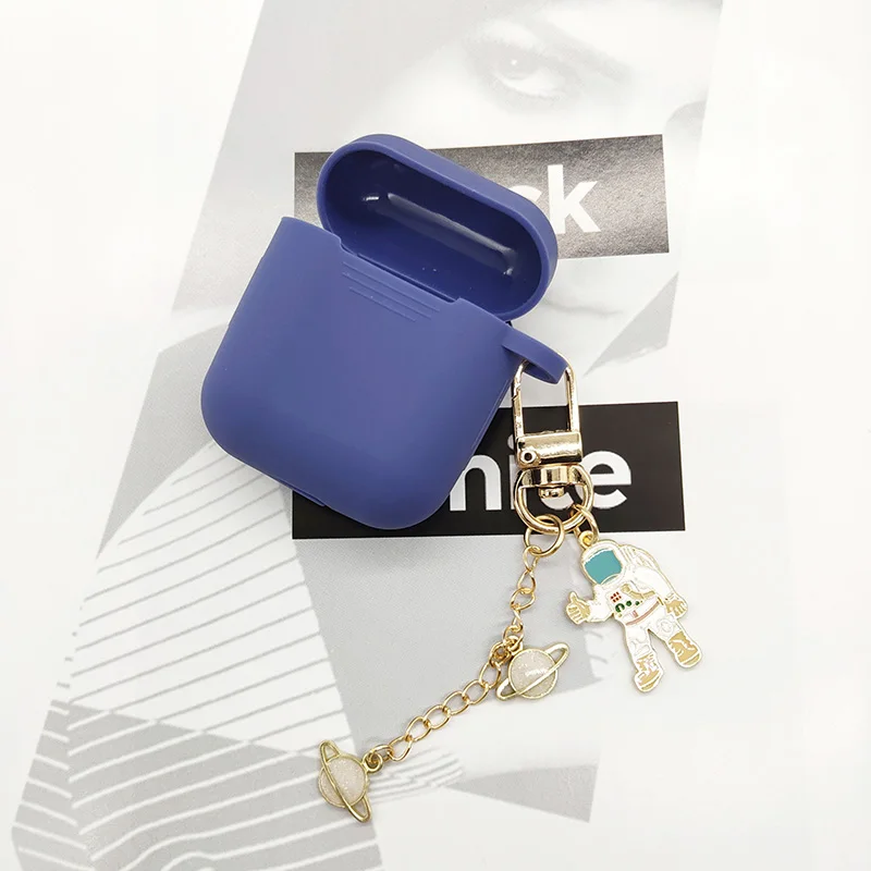 Dark Blue Роскошный силиконовый чехол с космическим космонавтом для Apple Airpods 1, 2, чехол для аксессуаров, защитный чехол, чехол для наушников, брелок - Цвет: Dark Blue