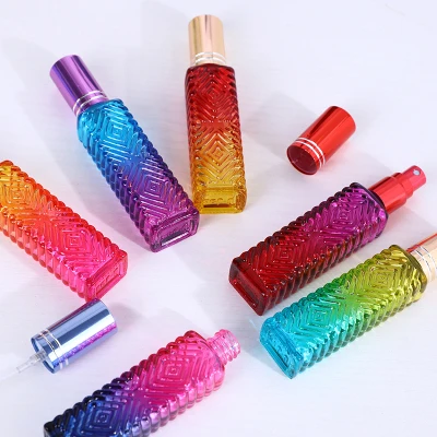 

10pcs New 15ml Colorful Square Glass Empty Perfume Bottle Mini Fragrance Refillable Glass Vials Cosmetic Packaging Spray Bottle