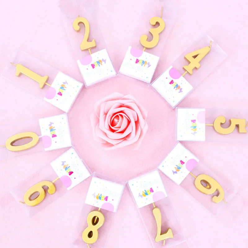 1 шт. номер &quot0-9&quot Золотой свеча письмо день рождения позолоченный торт с