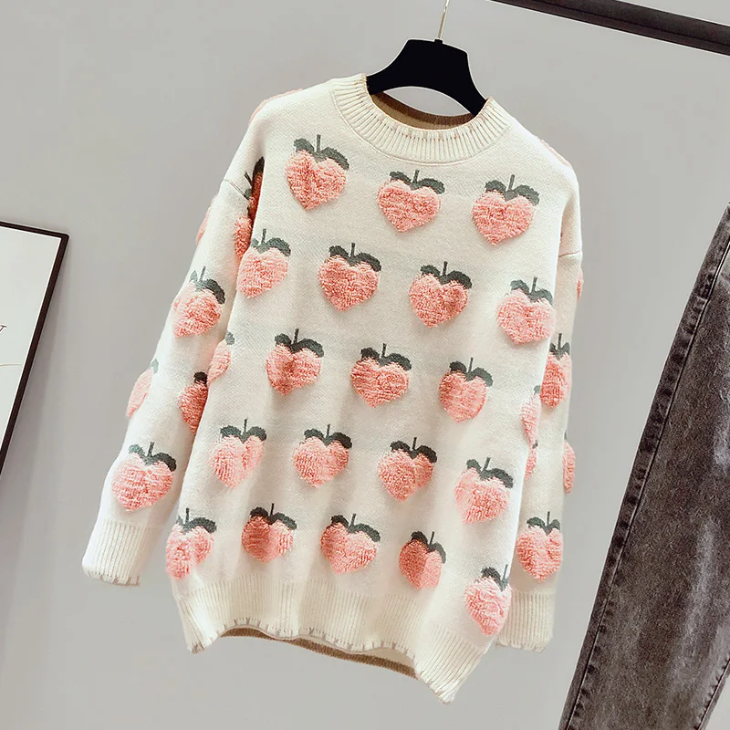 Женский трикотажный свитер с принтом персика в японском стиле | Женская одежда