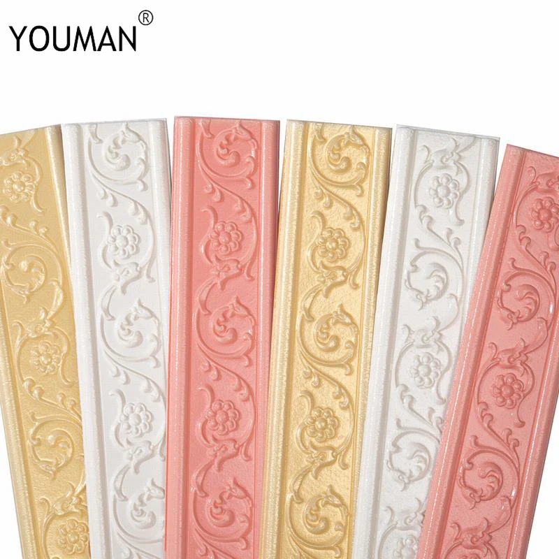 

YOUMAN 3D Embossed Waterproof Waist Line Living Room Kitchen Baseboard Self Adhesive Wallpaper Borders Foam Background Baseboard